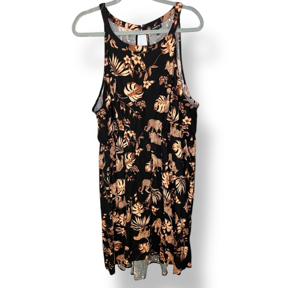TORRID Roaming Leopard Halter Hi-Low Knee Length Challis Skater Dress Black 4 4X - Picture 5 of 10